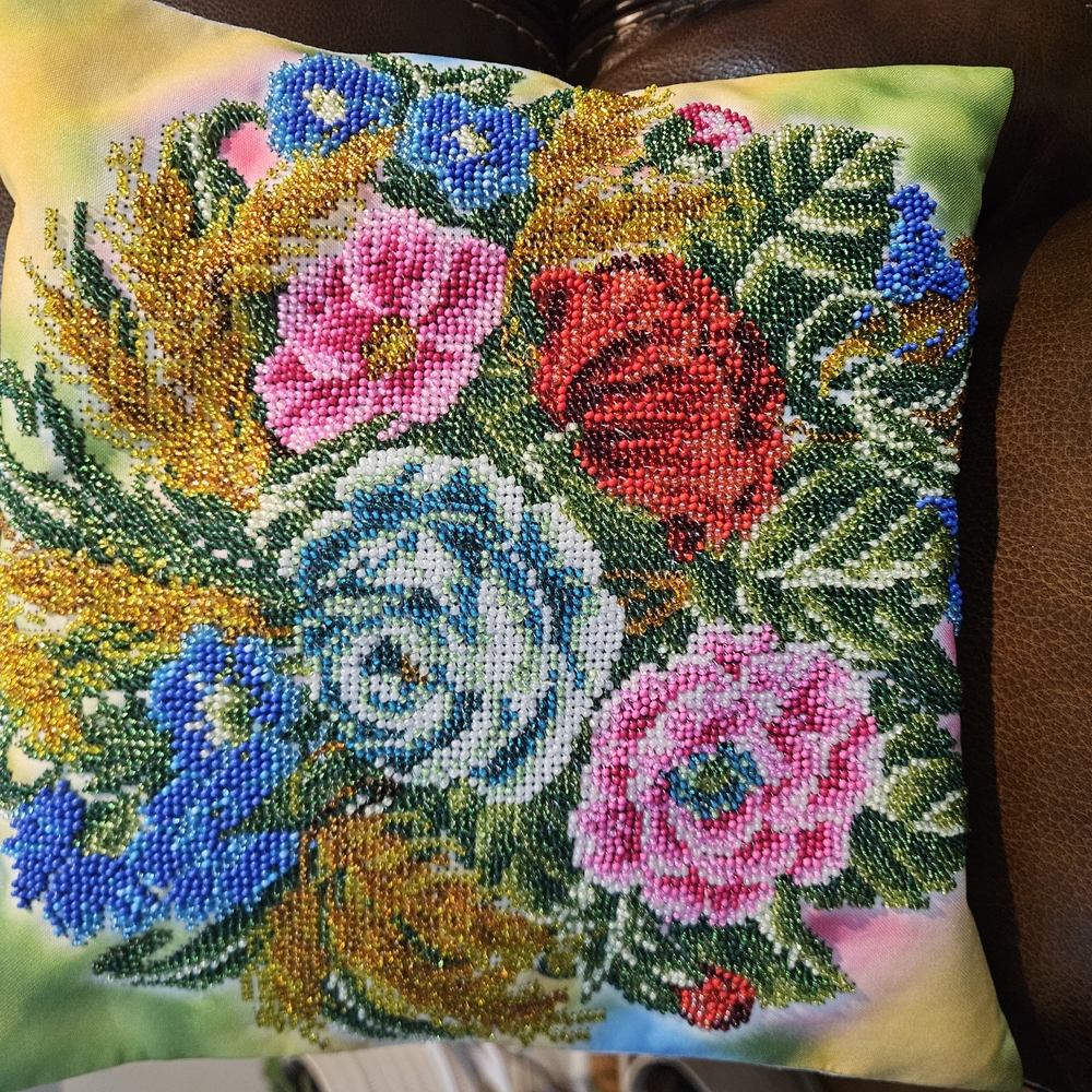 Floral Handmade Beaded Decorative Pillow